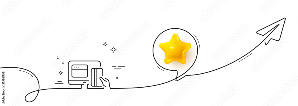 Poster online payment methods line icon. continuous line with share plane. web money sign. credit card symb