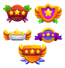 Video Game Reward Icons  Cartoon Style Achievement Badges