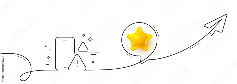 Poster phone warnings line icon. continuous line with share plane. smartphone app sign. cellphone mobile de