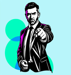 Serious Businessman Pointing at Viewer, Close-up Portrait