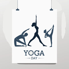 Minimalist Yoga Day Poster Design with Vector Figures in Flat Style

