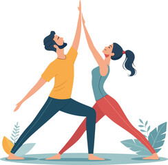Modern Flat Vector Illustration of Couple Doing Partner Yoga – Wellness and Fitness Art

