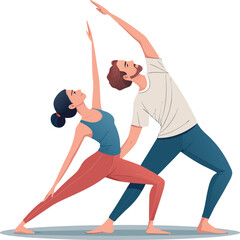 Modern Flat Vector Illustration of Couple Doing Partner Yoga – Wellness and Fitness Art

