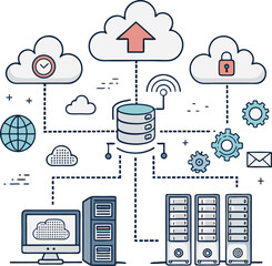 Simple and Elegant Modern Vector Concept of Cloud Computing with Icons and Servers

