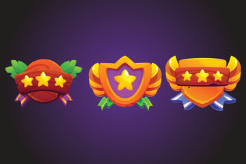 Bright Gaming Labels Reward Badge Icons with Wings and Stars