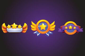 Bright Gaming Labels Reward Badge Icons with Wings and Stars