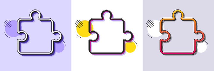 Puzzle piece line icon. Halftone dotted pattern. Gradient icon with grain shadow. Jigsaw game shape sign. Business strategy element. Line puzzle icon. Various designs. Vector