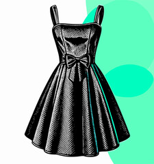 Black Vintage Dress Illustration, Retro Fashion Design, Fifties Style