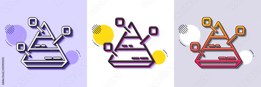 Poster pyramid chart line icon. halftone dotted pattern. gradient icon with grain shadow. analytics graph s