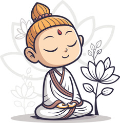Clean Vector Character with Closed Eyes in Zen Meditation Pose Illustrator Artwork