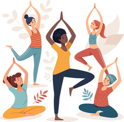 Vector Yoga Poses Arranged in Circular Pattern – Flat Design Wellness Illustration


