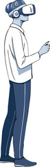Simple and Elegant Vector Illustration of a Person Using a Virtual Reality Headset in a Digital Environment

