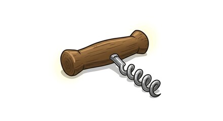 Corkscrew in isolation: This photo captures a meticulously crafted corkscrew, rendered in a captivating illustrative style, placed against a pristine backdrop.