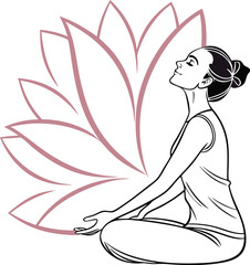 Minimalist Line Art of Woman Meditating in Lotus Pose – Flat Isometric Vector Design

