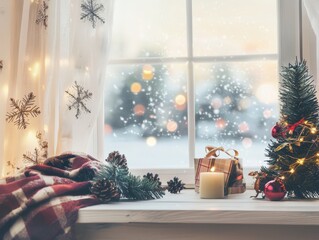 Cozy Christmas window scene. Perfect for holiday cards, websites, and social media. Ideal for winter, festive, and home decor projects.