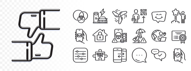 Lock, Euler diagram and Wind energy line icons for web app. Glare of light effect. Message icon. Pack of Financial app, Outsource work, Smile chat pictogram icons. Vector