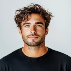 Obraz premium Handsome young man portrait. Calm, confident expression. Ideal for fashion, website, or social media. Perfect for advertising and marketing.