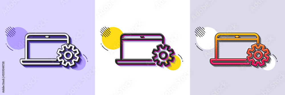 Poster laptop computer icon. halftone dotted pattern. gradient icon with grain shadow. notebook service sig