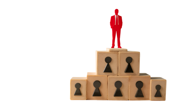Leadership Success: Red Figure on Keyhole Blocks Pyramid