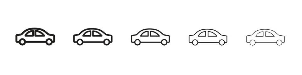 Compact car icon in trendy filled solid style in black and white colors