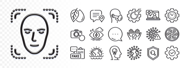 Cable section, Time management and Recovery photo line icons for web app. Glare of light effect. Message icon. Pack of Face detection, Mineral oil, Medical help pictogram icons. Vector