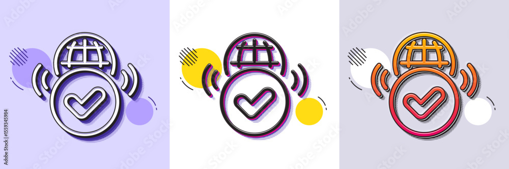 Poster verified internet line icon. halftone dotted pattern. gradient icon with grain shadow. approved web 
