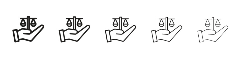 Justice scales in Hand icon in trendy filled solid style in black and white colors