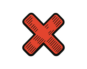 Obraz premium Bold Red Cross Mark with Black Outline and Hatching - Error, Rejection, and Cancellation