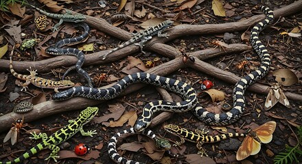 Fototapeta premium A Diverse Collection of Reptiles and Insects in Their Natural Habitat