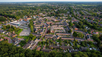 Aerial view of the old town of the city Paterswolde in the Netherlands on a sunny day in summer	
