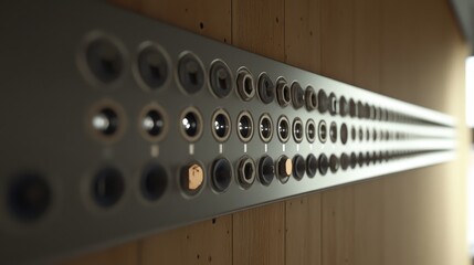 Modern Elevator Control Panel with Multiple Buttons and Lights
