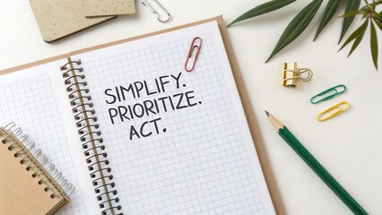 Inspirational Quote on Notebook with Stationery and Green Plant