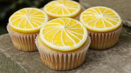 Fresh Lemon Cupcakes with Bright Yellow Icing and Decorative Halves