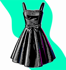 Black Retro Fit and Flare Dress Illustration
