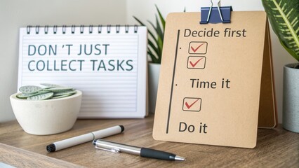 Motivational Workspace with Checklist and Task Management Tips