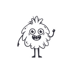 cute monster isolated on white background for coloring pages, magazines. Alien, cartoon character. Sketch, doodle. Vector illustration
