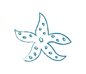 Starfish silhouette doodle chalk style. Marine creature outline. Ocean life concept, flat texture, potential for various uses.