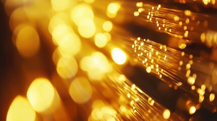 Shimmering Gold Light Background with Glowing Fiber Elements