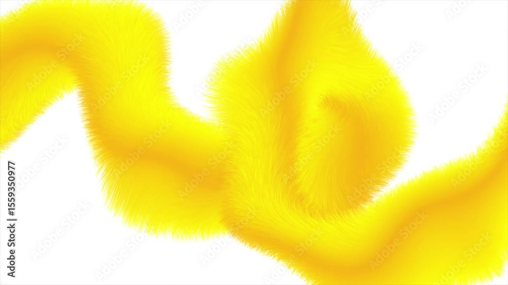 Poster Abstract yellow 3D twisted wave shape with fluffy fur texture elegant background. Seamless looping motion design. Video animation Ultra HD 4K 3840x2160