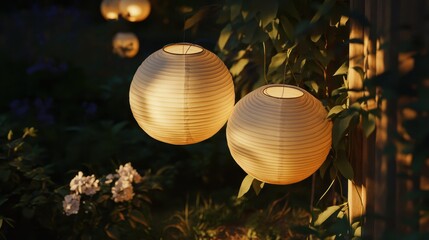 Warm Glow of Lanterns Illuminating Garden at Night Under Stars