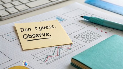 Fototapeta premium Sticky Note Reminder on Desk for Observation and Analysis Skills