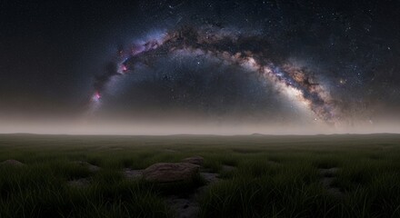 Milky Way Galaxy over Grassy Field at Night