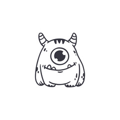 cute monster isolated on white background for coloring pages, magazines. Alien, cartoon character. Sketch, doodle. Vector illustration
