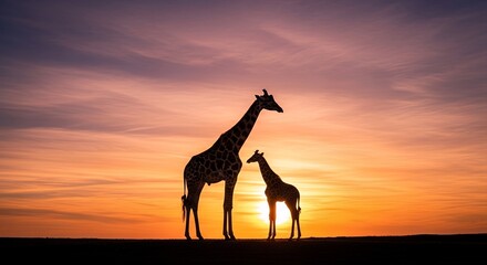 Silhouetted Giraffes at Sunset African Wildlife Photography