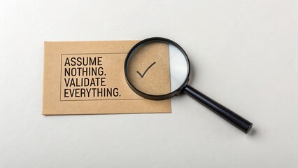 Validate Everything with Magnifying Glass on Brown Paper Background