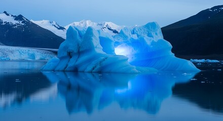 Stunning Blue Iceberg in Glacial Lake at Dusk