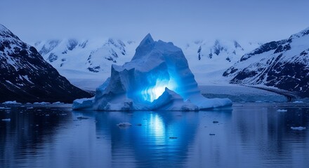 Stunning Iceberg with Glowing Blue Interior in Arctic Landscape