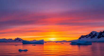 Stunning Polar Sunset with Icebergs and Mountains