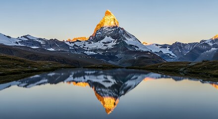 Sunrise Mountain Lake Reflection Majestic Peak in Golden Hour