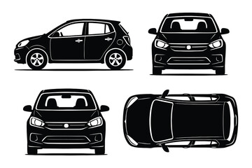 Modern Car Silhouette Collection Showcasing Sedan from Various Angles for Design Needs